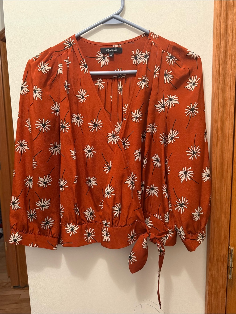Madewell Rust Floral Tie-Waist Wrap Blouse
